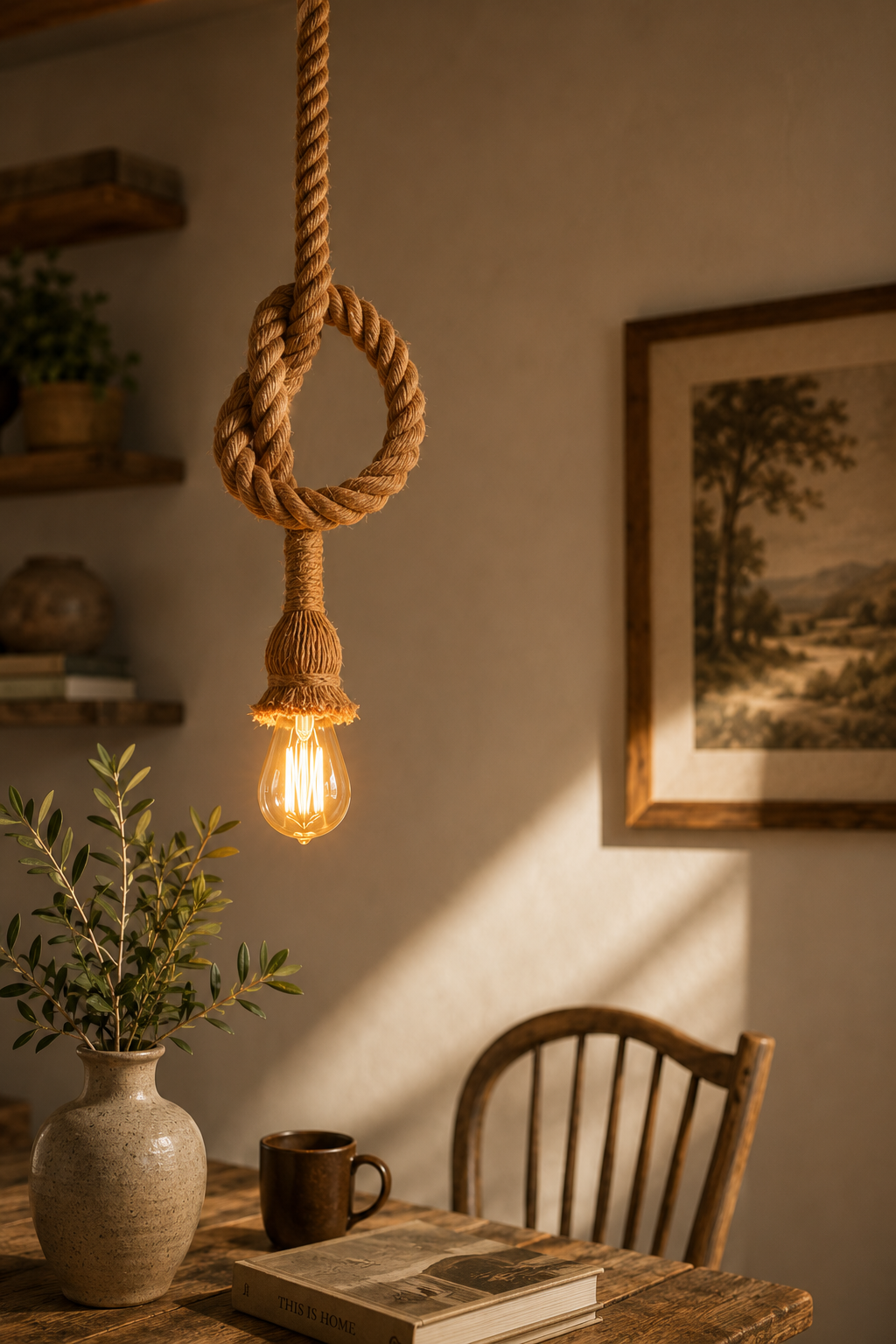Rustic American Style Woven Rope Pendant Light