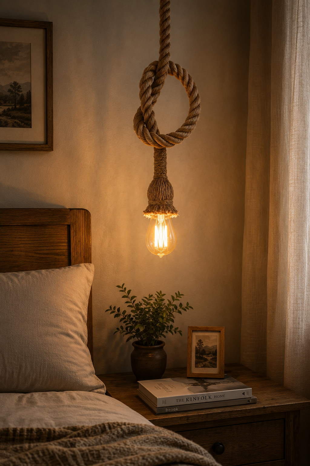 Rustic American Style Woven Rope Pendant Light