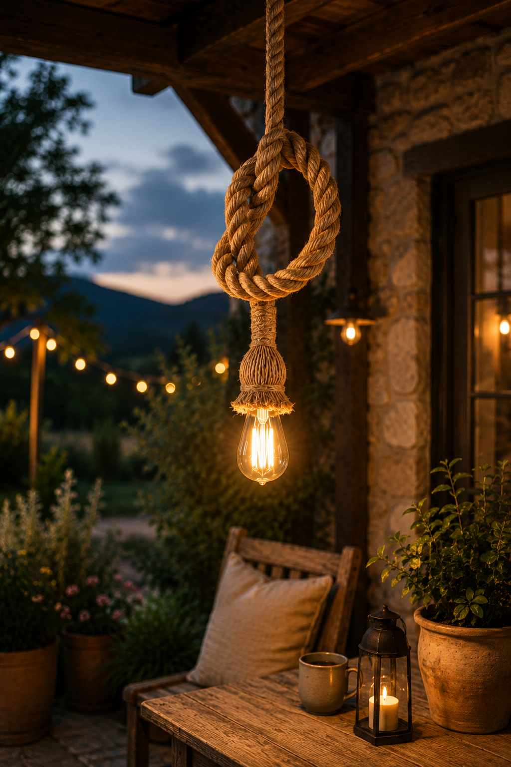 Rustic American Style Woven Rope Pendant Light