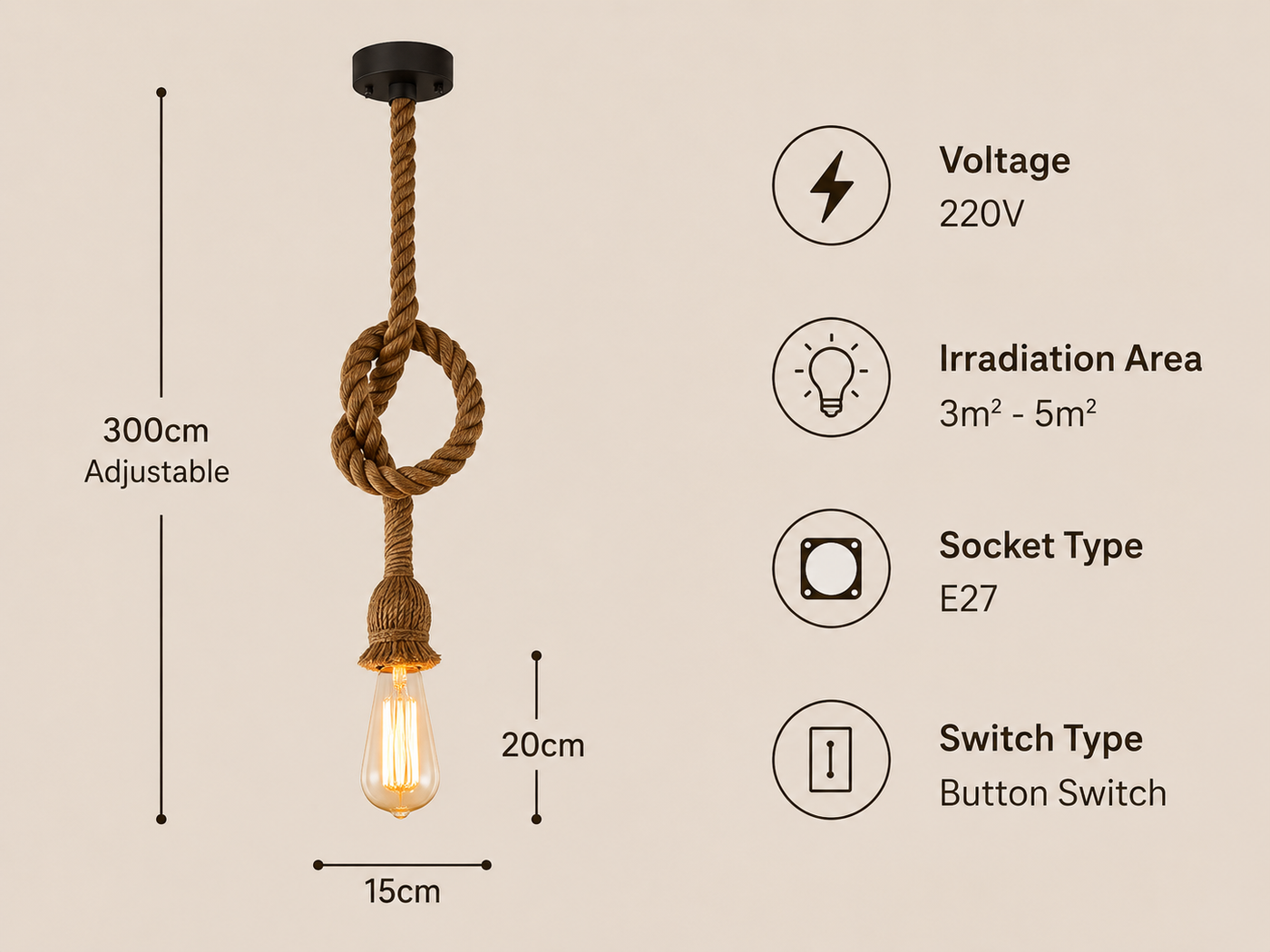 Rustic American Style Woven Rope Pendant Light
